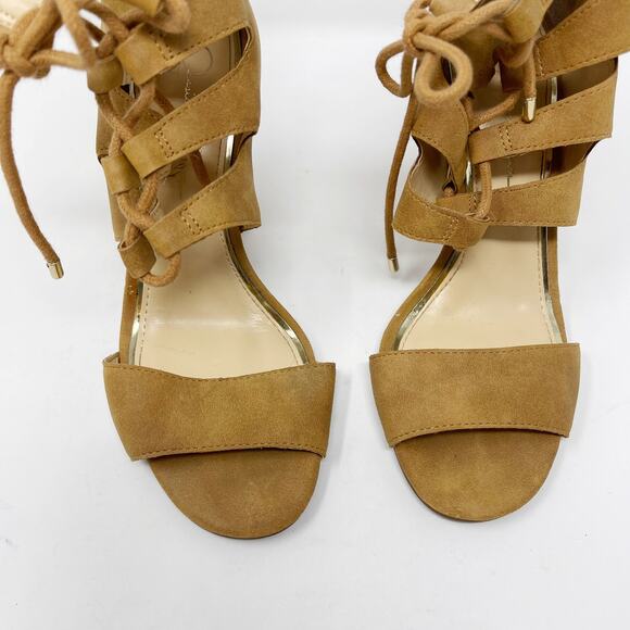 Jessica Simpson 6 Tan Loreez Lace Up Chunky Block Heels Open Toe Faux Suede - Picture 6 of 12